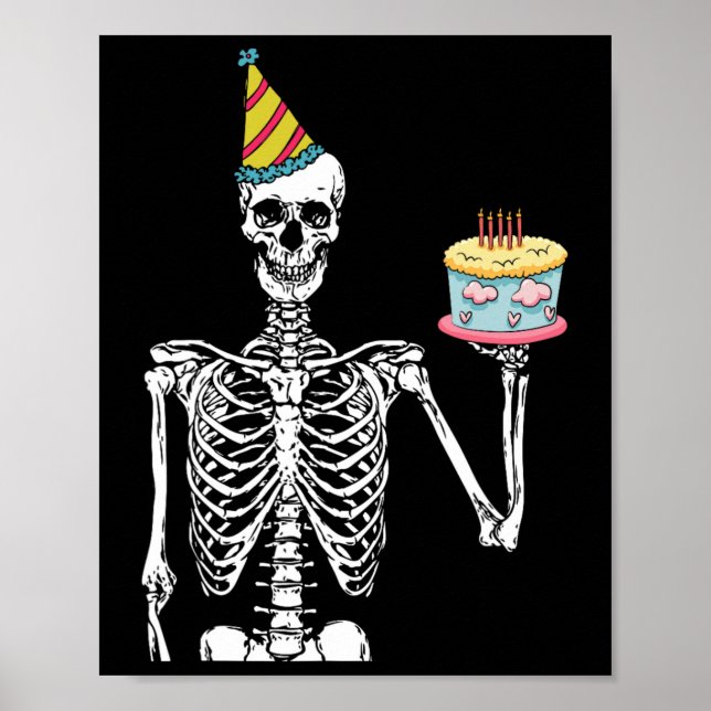 Poster Skeleton Birthday Party Lazy Halloween Costume Fun (Devant)