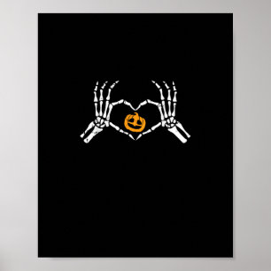 Poster Skeleton Coeur main Halloween Costume Citrouille