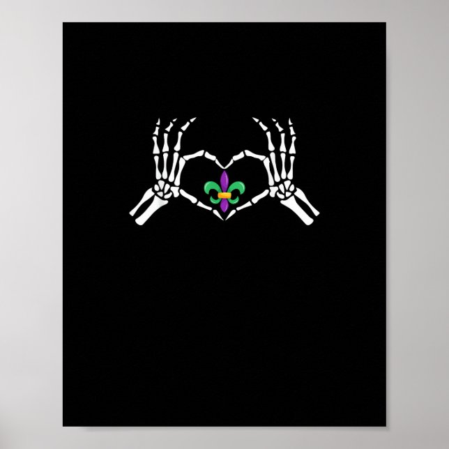 Poster Skeleton Coeur main Mardi Gras (Devant)