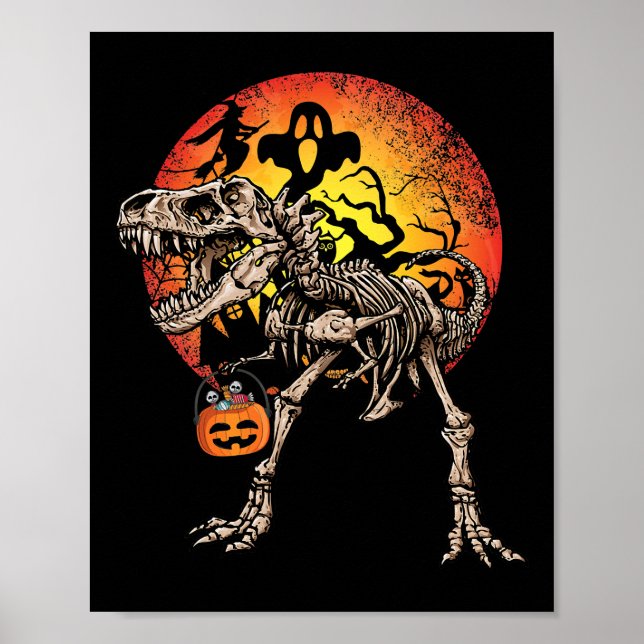 Poster Skeleton Dinosaur T rex Citrouille Costume d'Hallo (Devant)