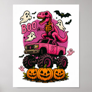 Poster Skeleton Dinosaur T Rex Riding Monster Truck Breas