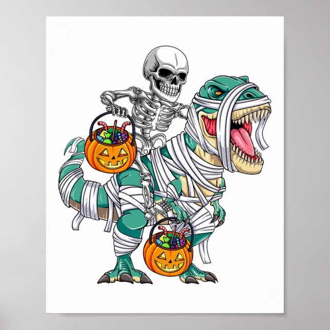 Poster Skeleton équitation Dinosaur T Rex Fun Kids Boys H (Devant)
