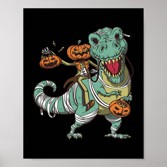 Poster Skeleton équitation Jurassic Dinosaur Halloween gr (Devant)