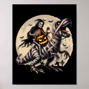 Poster Skeleton équitation maman Dinosaur T Rex Citrouill