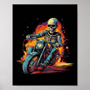 Poster Skeleton équitation moto Halloween Costume Biker