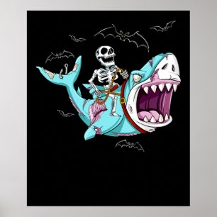 Poster Skeleton équitation Zombie Shark Funny Halloween c