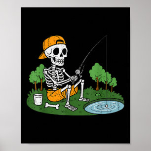 Poster Skeleton Fishing Halloween Poisson Soky Pêcheur Ho
