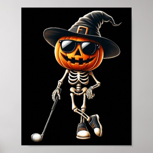 Poster Skeleton Golf Citrouille Golfing Halloween Cos (Devant)
