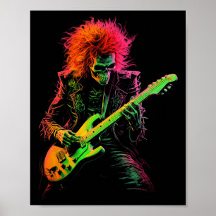 Poster Skeleton Graphic Tee Jouer Guitare Rock Et Hallow