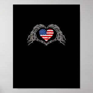 Poster Skeleton Hand Heart 4e Du Drapeau Américain Patrio