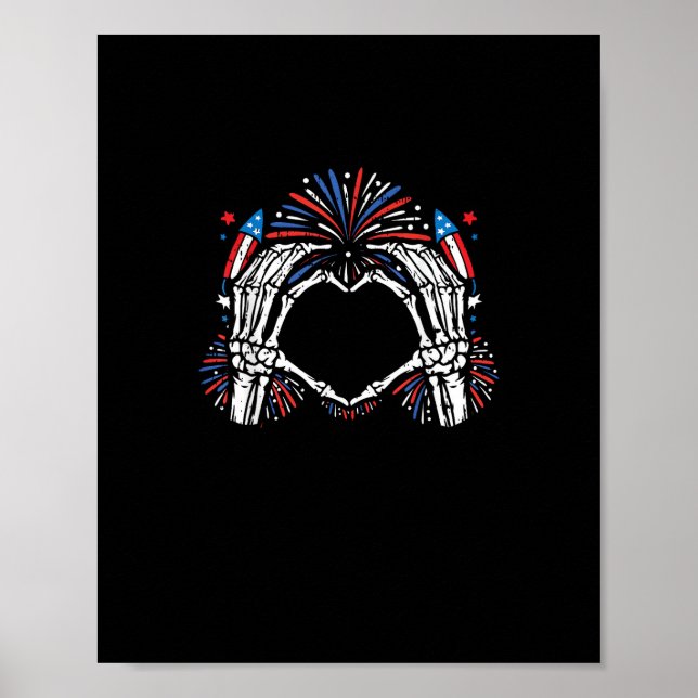 Poster Skeleton Hand Heart USA Patriotic American (Devant)