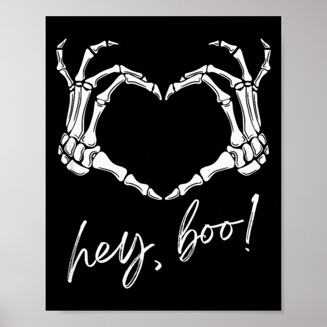 Poster Skeleton Hands Heart Hey Boo Funny Halloween Men W (Devant)