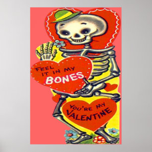 Poster Skeleton Heart Halloween Vintage Valentine