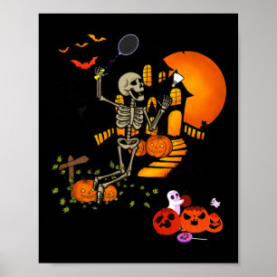 Poster Skeleton Jouer Badminton Sport Effrayant Halloween