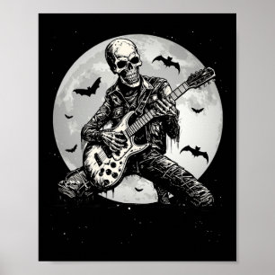 Poster Skeleton Jouer Guitare Punk Rock Musique Halloween
