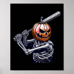 Poster Skeleton Jouer Joueur De Baseball Halloween