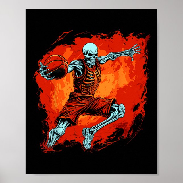 Poster Skeleton Joueur de basket Halloween Éffrayant (Devant)