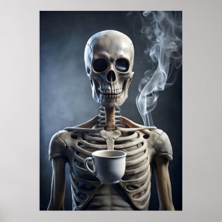 Poster Skeleton jouissant d'une coupe de café