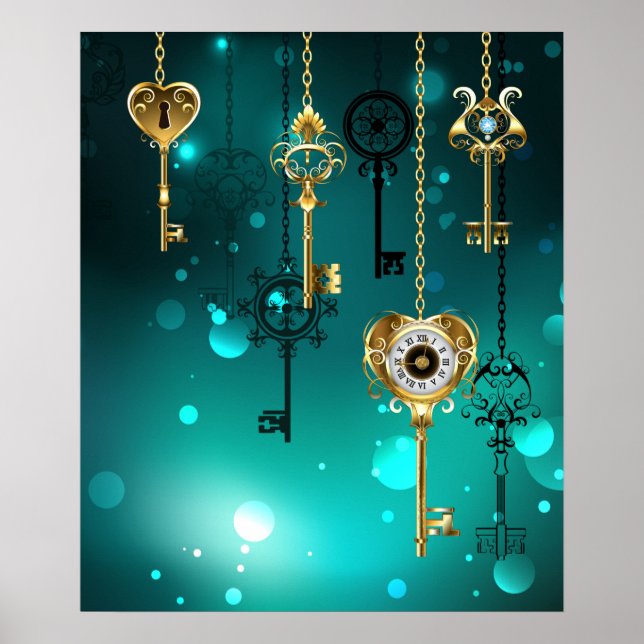 Poster Skeleton Keys on Green Background (Devant)