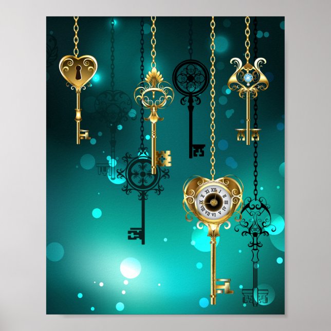 Poster Skeleton Keys on Green Background (Devant)