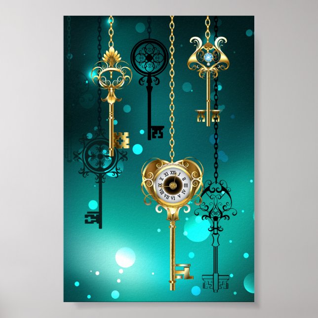 Poster Skeleton Keys on Green Background (Devant)