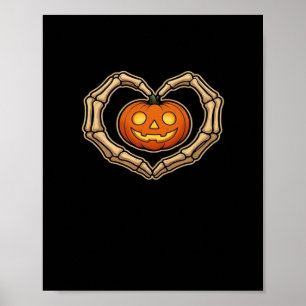 Poster Skeleton Mains Coeur avec Citrouille mignon Hall É
