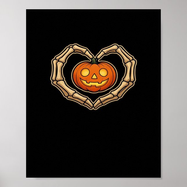 Poster Skeleton Mains Coeur avec Citrouille mignon Hall É (Devant)