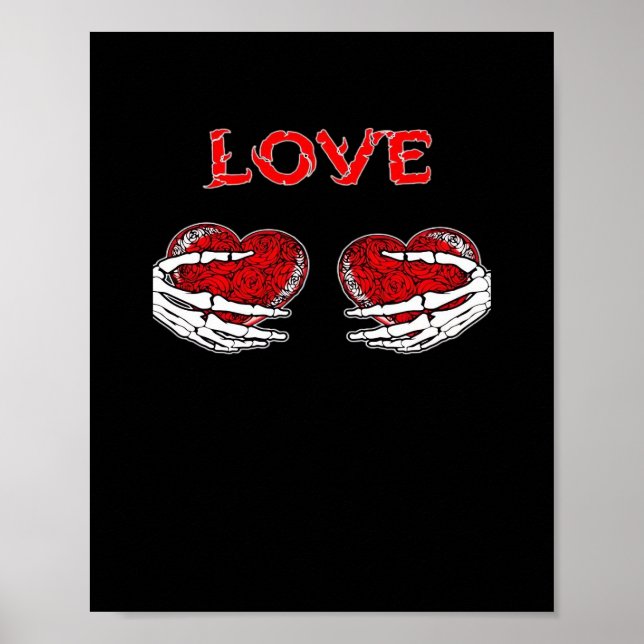 Poster Skeleton Mains Coeur Drôle Design (Devant)
