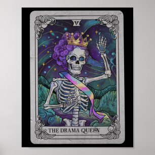 Poster Skeleton Queen Tarot Card Gothique Witchy Hallowee