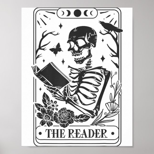 Poster Skeleton Reading Book Lover Funny The Reader Tarot (Devant)
