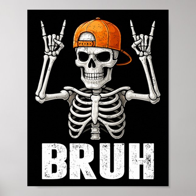 Poster Skeleton Rock On Bruh Halloween For Mens Boys Kids (Devant)