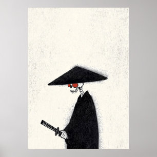 Poster Skeleton Samurai avec Katana et Halloween Casquett