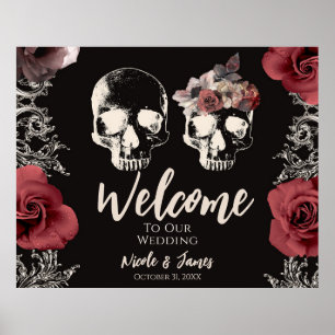 Poster Skeleton Skull Mauve Dusty Mariage Rose Bienvenue 