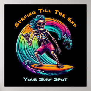 Poster Skeleton Surfer En Vague