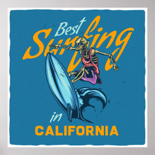 Poster Skeleton vintage Surf California Beach
