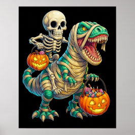 Poster Skeleton Whimsical équitation maman T-Rex Hallowee