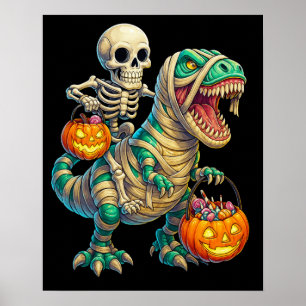 Poster Skeleton Whimsical équitation maman T-Rex Hallowee