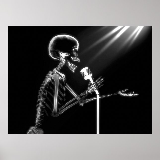 POSTER SKELETON X-RAY CHANTANT SUR RETRO MIC - B&W (Devant)