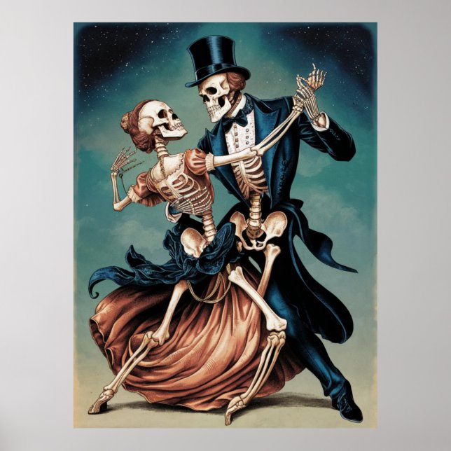 Poster Skeletons amoureux dansent un tango (Devant)