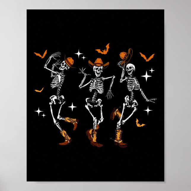 Poster Skeletons Dance Cowboy Occidental Halloween Costum (Devant)