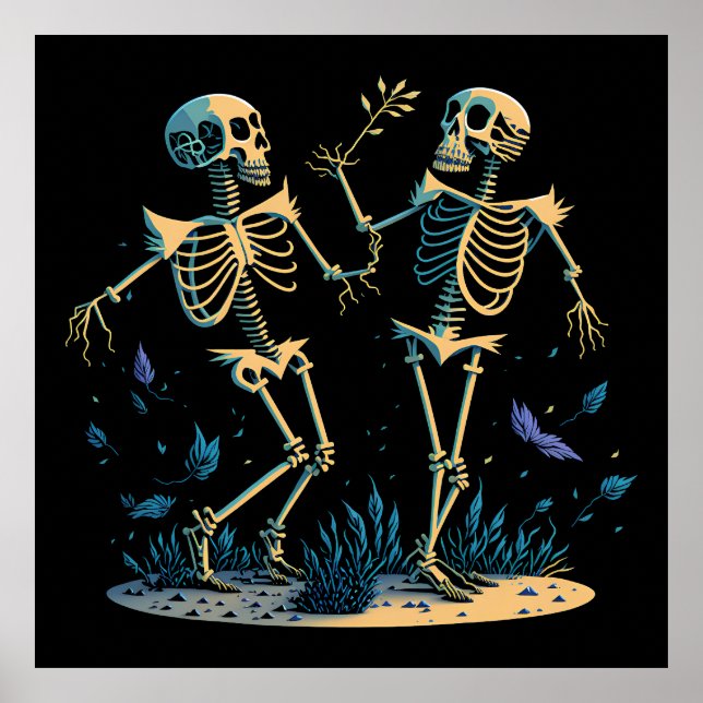 Poster Skeletons de danse Éffrayant Classique Noir (Devant)