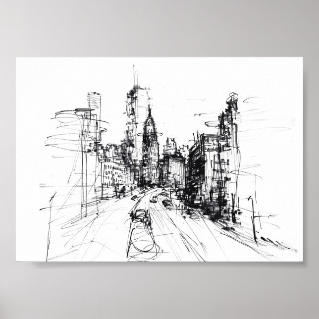 Poster Sketch Cityscape moderne Abstrait - Premium (Devant)