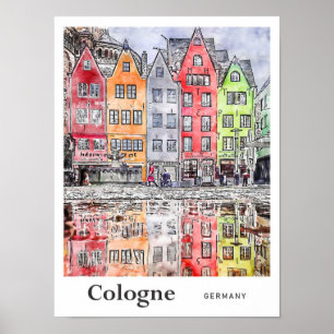 Poster Sketch de l'aquarelle de voyage de Cologne Allemag