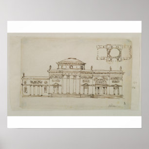 Poster Sketched design for a domed building (pen & ink)