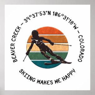 Poster Ski Beaver Creek, Colorado - Lady Skier Texte noir