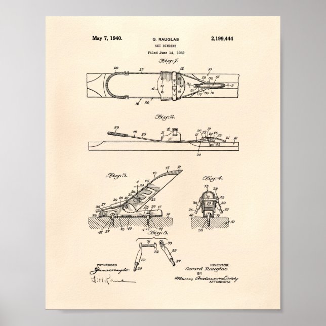 Poster Ski Binding 1940 Patent Art - Old Peper (Devant)
