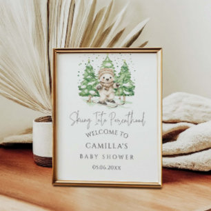 Poster Ski dans la famille Baby shower d'hiver Bienvenue