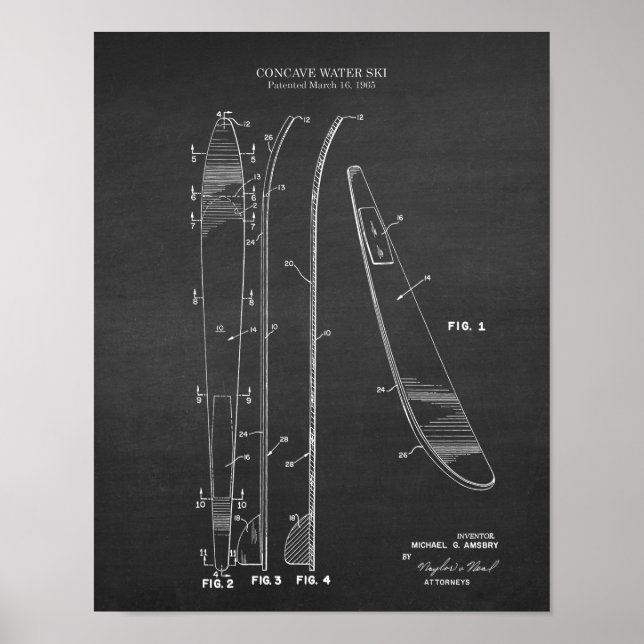 Poster Ski d'eau brevet #5 Décor cadeau pour lui (Devant)