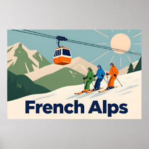 Poster Ski des Alpes françaises Retro - les années 70 Vin
