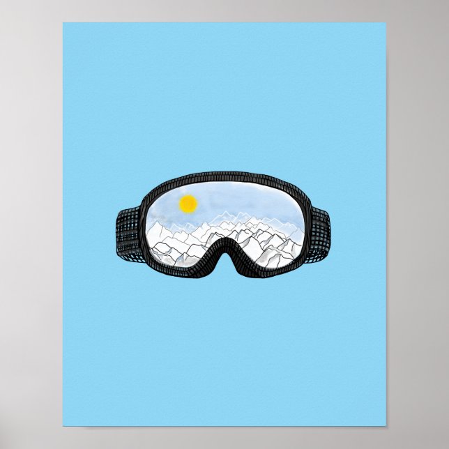 Poster Ski Goggles Mountain View Illustration Bleu clair (Devant)